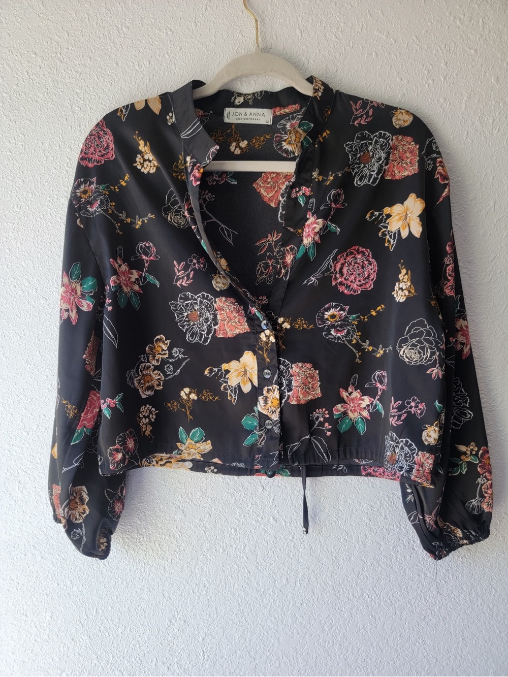 Jon & Anna Black Floral Button-Front Blouse with Multicolor Blooms